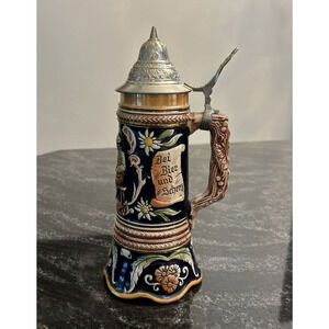 Vintage DBGM German Beer Stein Musical Stoneware Lidded 11x4.5 in